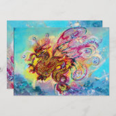 Invitation DRAGON DES MERS bleu violet pourpre noir jaune (Devant / Derrière)