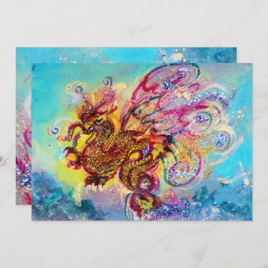 Invitation DRAGON DES MERS bleu violet pourpre noir jaune (Devant / Derrière)