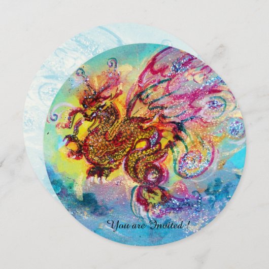 Invitation DRAGON DES MERS bleu violet pourpre noir jaune (Devant / Derrière)