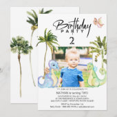 Invitation *~* Dragon Dinosaur 2 DEUX AR21 Photo Anniversaire (Devant / Derrière)