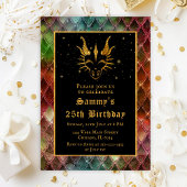Invitation Dragon d'or avec échelles arc-en-ciel fête d'anniv