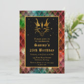 Invitation Dragon d'or avec échelles arc-en-ciel fête d'anniv (Debout devant)