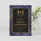 Invitation Dragon d'or avec Navy Blue Scales Anniversaire (Debout devant)