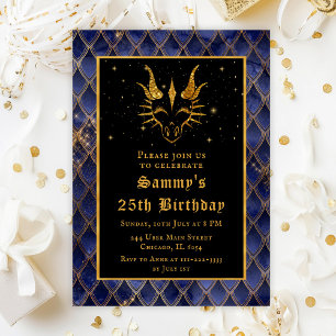 Invitation Dragon d'or avec Navy Blue Scales Anniversaire