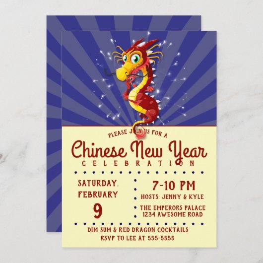Invitation Dragon du Nouvel An chinois (Devant / Derrière)