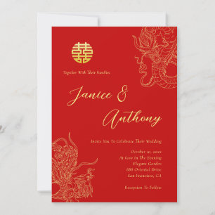 Invitation Dragon et phénix de mariage chinois rouge