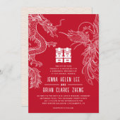 Invitation Dragon et Phénix Double Bonheur Mariage (Devant / Derrière)