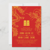 Invitation Dragon et Phoenix Double Bonheur Or+Rouge (Devant)