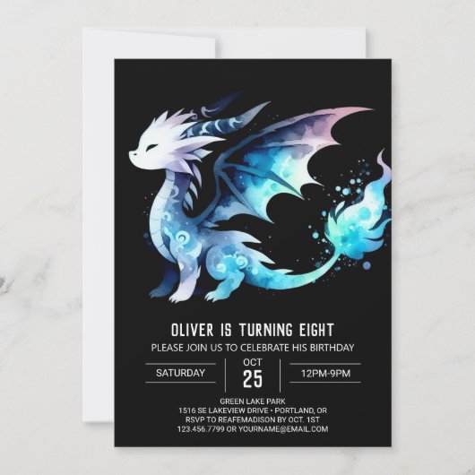 Invitation Dragon féroce minimaliste Anniversaire (Devant)