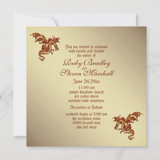Invitation Dragon flamboyant Golden 2 thème Mariage Invitatio (Devant)