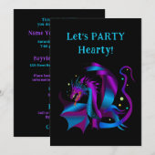 Invitation Dragon Furieux Violets et Bleus Fête Unique (Devant / Derrière)