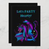 Invitation Dragon Furieux Violets et Bleus Soirée Unique (Devant / Derrière)