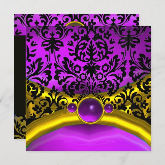 INVITATION DRAGON LOVE GOLD PURPLE BLACK DAMASK MONOGRAM (Devant / Derrière)