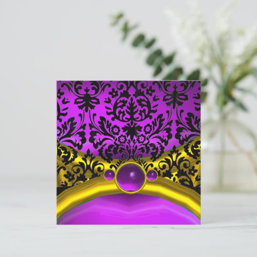 INVITATION DRAGON LOVE GOLD PURPLE BLACK DAMASK MONOGRAM (Debout devant)