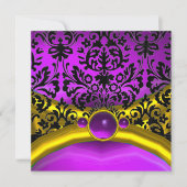 INVITATION DRAGON LOVE GOLD PURPLE BLACK DAMASK MONOGRAM (Devant)