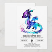 Invitation Dragon lunatique coloré Digital Boy Anniversaire (Devant / Derrière)