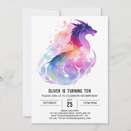 Invitation Dragon Magic Aquarelle Anniversaire (Devant)