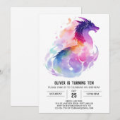Invitation Dragon Magic Aquarelle Anniversaire (Devant / Derrière)