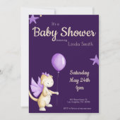 Invitation Dragon mignon avec Baby shower Fille Balloon viole (Devant)