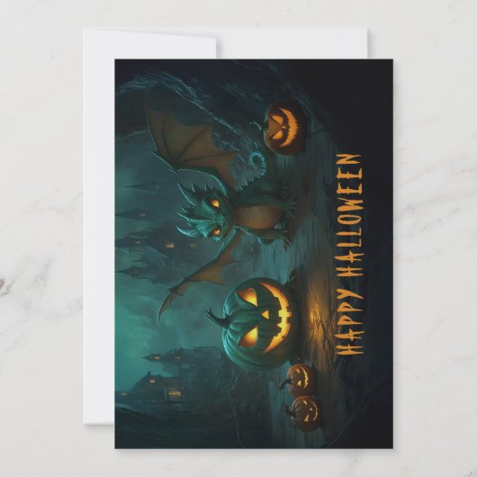 Invitation Dragon mignon avec Citrouilles effrayants Hallowee (Dos)