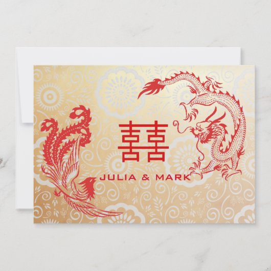 Invitation Dragon moderne-Phoenix Mariage chinois Or rouge (Devant)