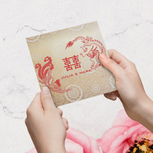 Invitation Dragon moderne-Phoenix Mariage chinois Or rouge