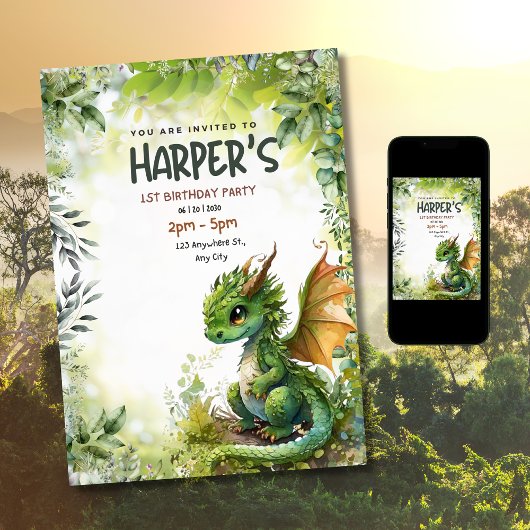 Invitation Dragon modifiable 1er anniversaire de fête Invitat