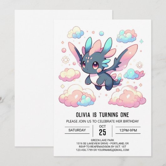 Invitation Dragon mythique 1er anniversaire (Devant / Derrière)