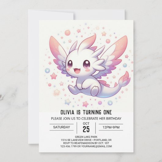 Invitation Dragon mythique mignon 1er anniversaire (Devant)