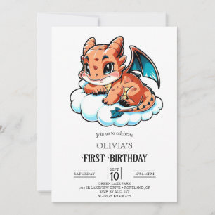 Invitation Dragon numérique Elegance de dessin animé 1er anni