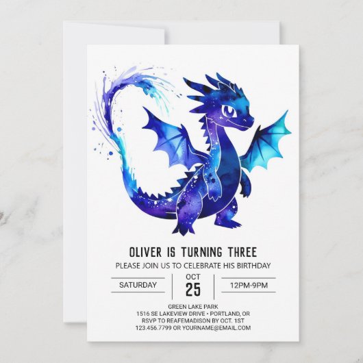 Invitation Dragon Personnalisé Peint Digital Boy Anniversaire (Devant)
