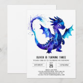 Invitation Dragon Personnalisé Peint Digital Boy Anniversaire (Devant / Derrière)