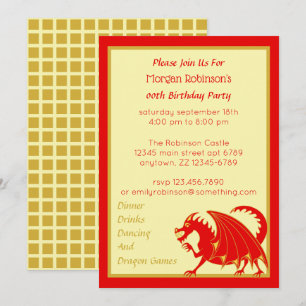 Invitation Dragon Red Gold Enfant ou adulte fête d'anniversai