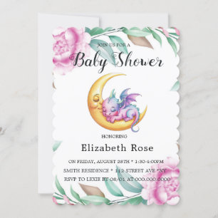 Invitation Dragon rose mignon et Baby shower de fille de pivo