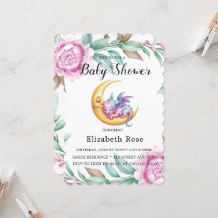 Invitation Dragon rose mignon et Baby shower de fille de pivo