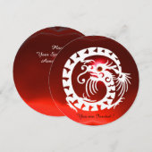 INVITATION DRAGON ROUGE RUBIS PIERRE GEMME BLANC SERPENT (Devant / Derrière)