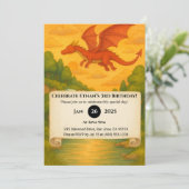 Invitation Dragon Rouge Volant Au-Dessus d'Anniversaire de la (Debout devant)