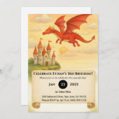 Invitation Dragon Rouge volant au-dessus de Castle Scroll Ann (Devant / Derrière)