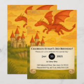 Invitation Dragon Rouge Volant Au-Dessus d'un Château de Fala (Devant / Derrière)
