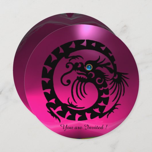 INVITATION DRAGON SERPENT NOIR PIERRE GEMME FUCHSIA VIOLETTE (Devant / Derrière)
