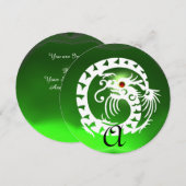 INVITATION DRAGON VERT ÉMERAUDE BLANCHE SERPENT MONOGRAMME (Devant / Derrière)