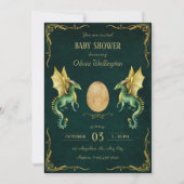 Invitation Dragon vert foncé avec baby shower d'oeuf d'or (Devant)