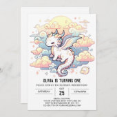 Invitation Dragon Whimsical 1er Anniversaire (Devant / Derrière)