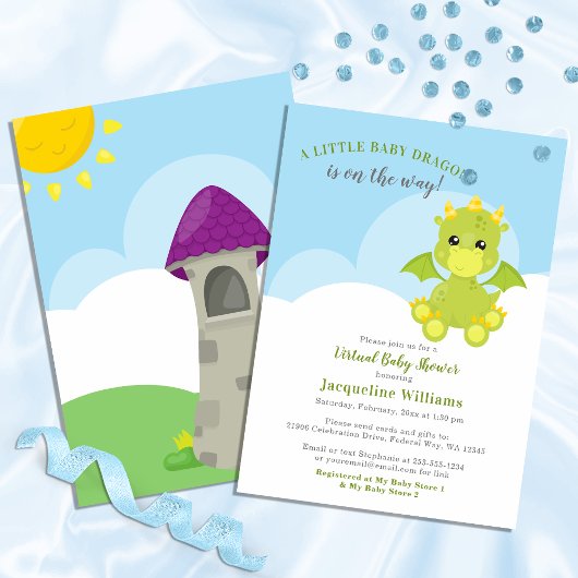 Invitation Dragon Whimsical Virtual Baby Boy Shower