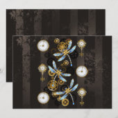 Invitation Dragonflies de Steampunk sur arrière - plan rayé b (Devant / Derrière)
