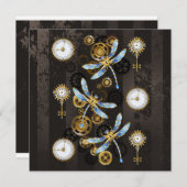 Invitation Dragonflies de Steampunk sur arrière - plan rayé b (Devant / Derrière)