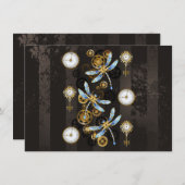 Invitation Dragonflies de Steampunk sur arrière - plan rayé b (Devant / Derrière)