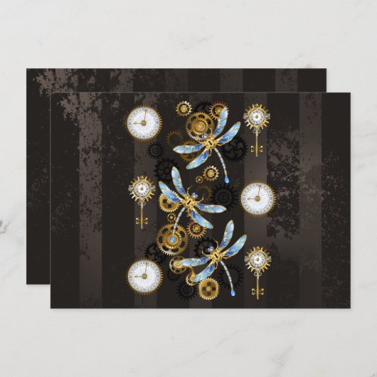 Invitation Dragonflies de Steampunk sur arrière - plan rayé b (Devant / Derrière)