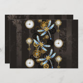 Invitation Dragonflies de Steampunk sur arrière - plan rayé b (Devant / Derrière)