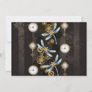 Invitation Dragonflies de Steampunk sur arrière - plan rayé b